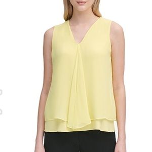 Calvin Klein Chiffon Layered Split Back Top